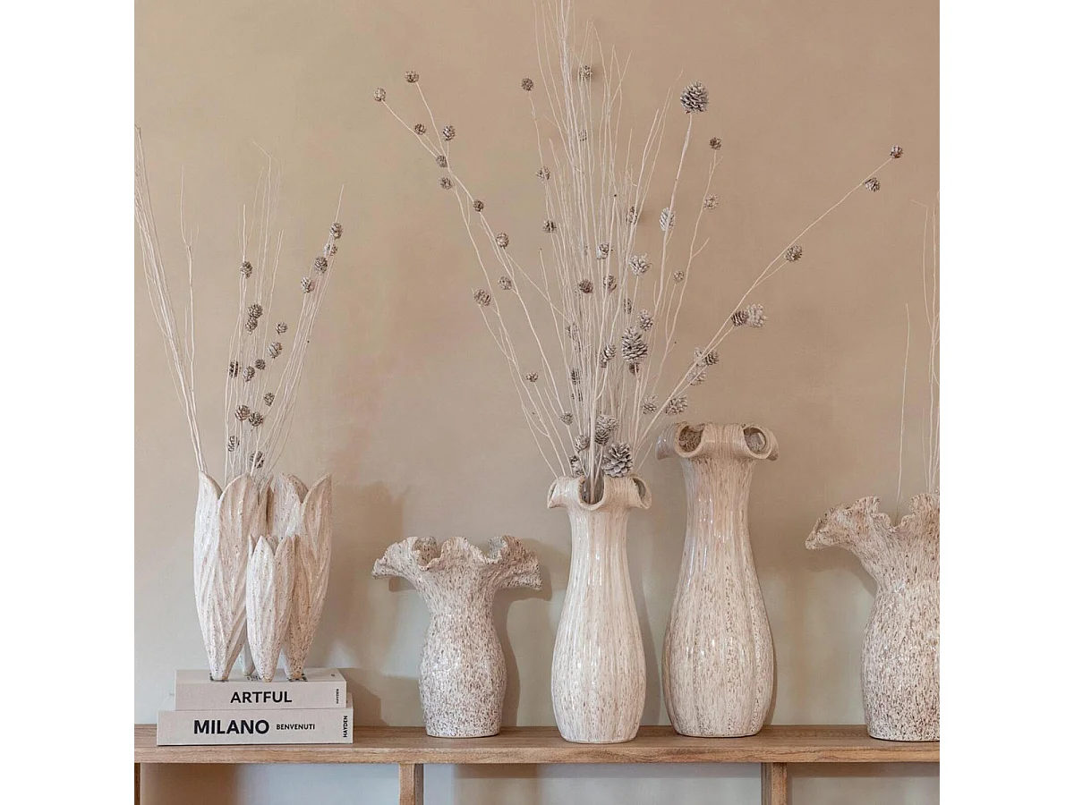 Vase Design en Argile "Yves" 36cm Beige Clair
