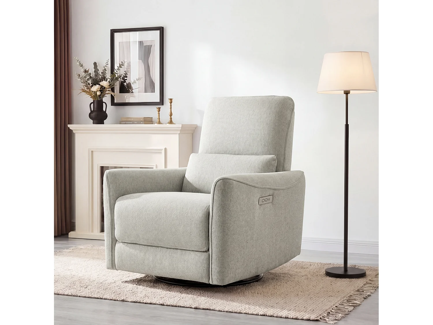 Fauteuil relax inclinable électrique pivotant 270° – USB/Type-C, en tissu,dossier 135°, charge 159 kg-gris