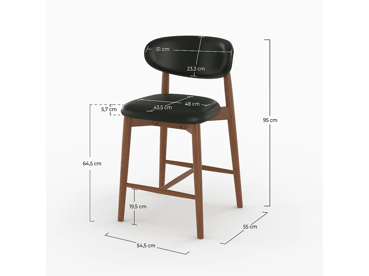 Set di 2 sedie da bar, isola 64,5 cm, similpelle nera - Yuna