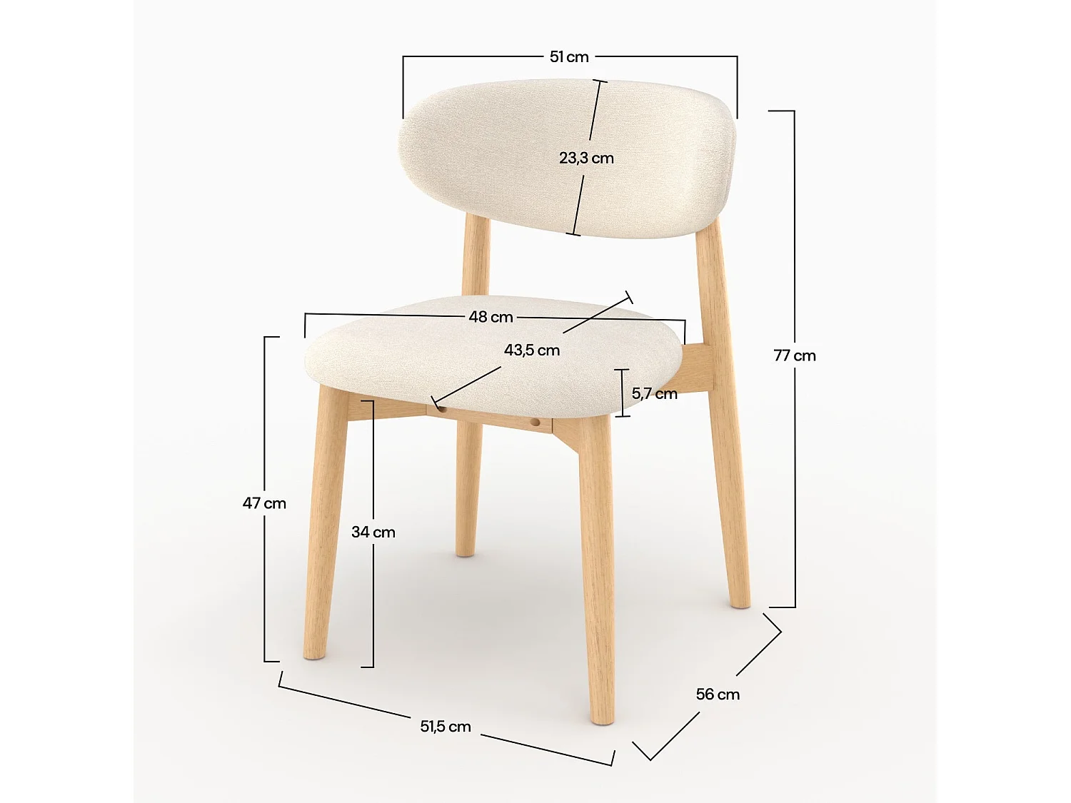 Lote de 2 sillas de tela beige y madera de caucho natural - Yuna