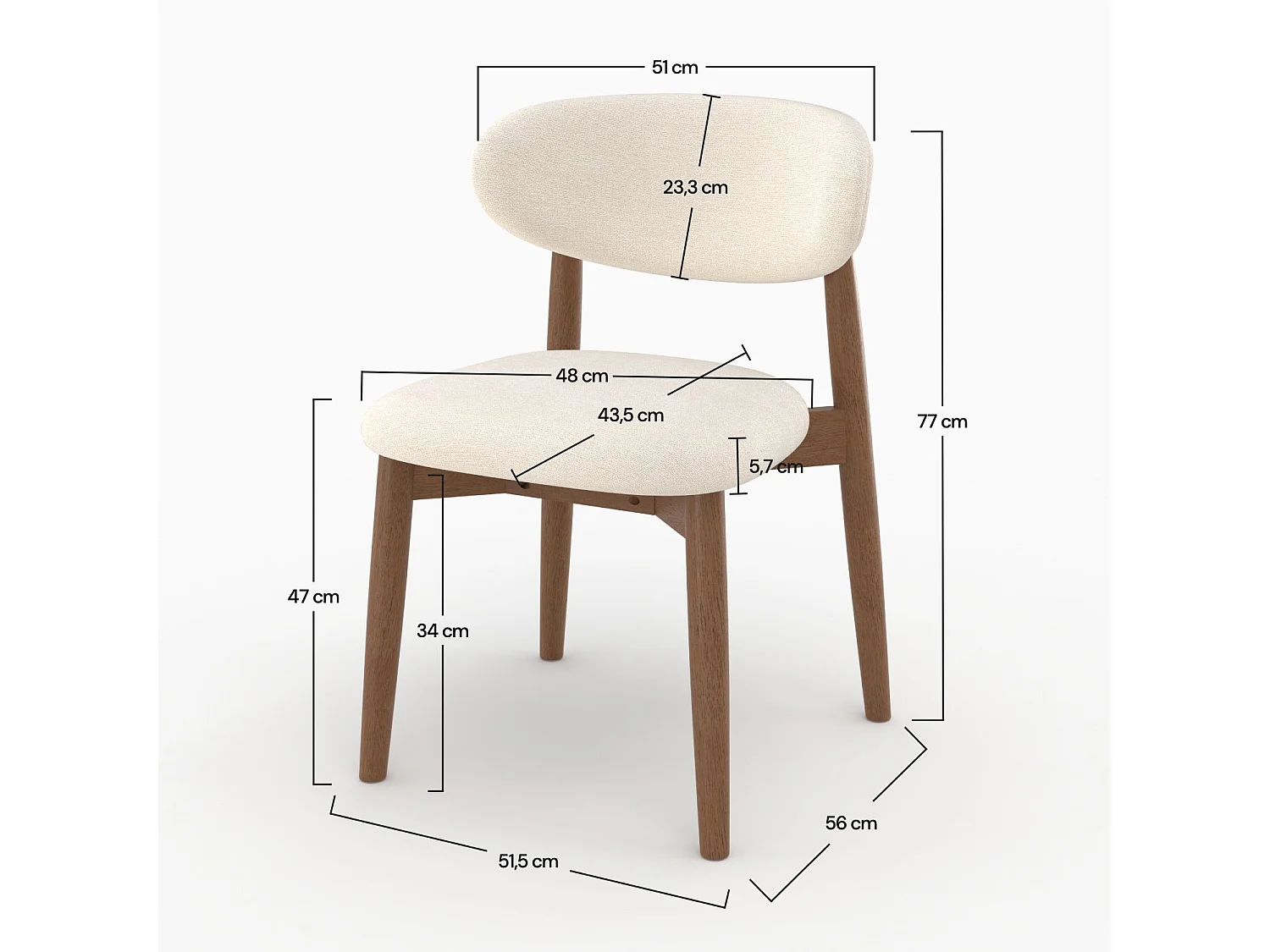 Set di 2 sedie in tessuto beige e legno di caucciù scuro - Yuna
