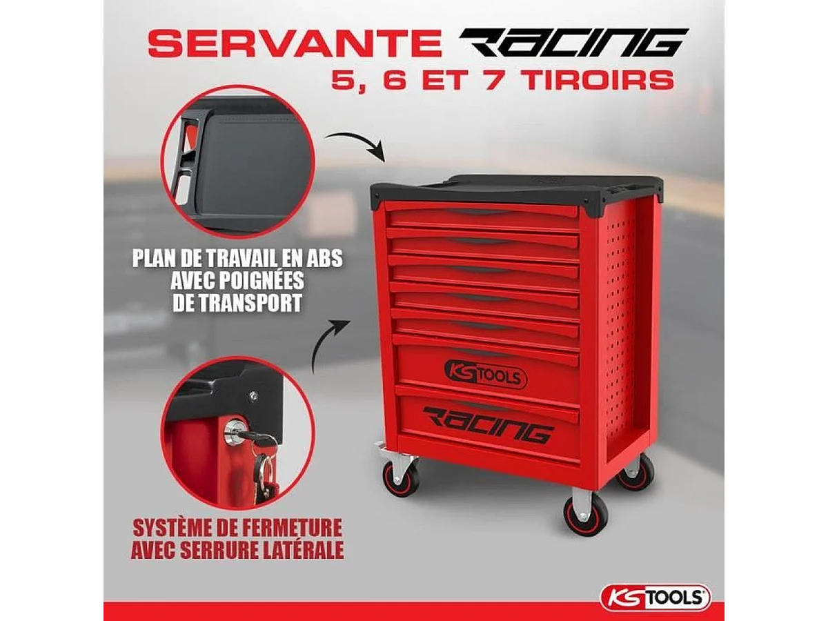 Chariot d’atelier KS Tools RACING 6 tiroirs en acier rouge