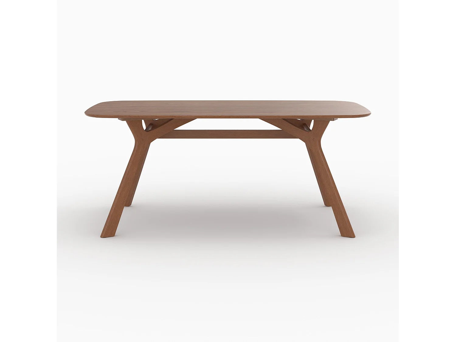Table rectangulaire 6 places bois d'hévéa massif, placage noyer 180 cm - Paula