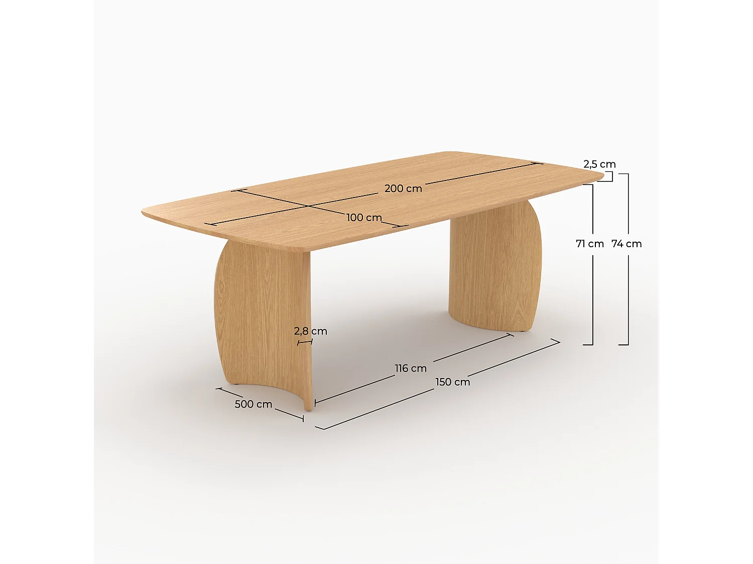 Table rectangulaire 6 places en bois contreplaqué et placage 200 cm - Asma