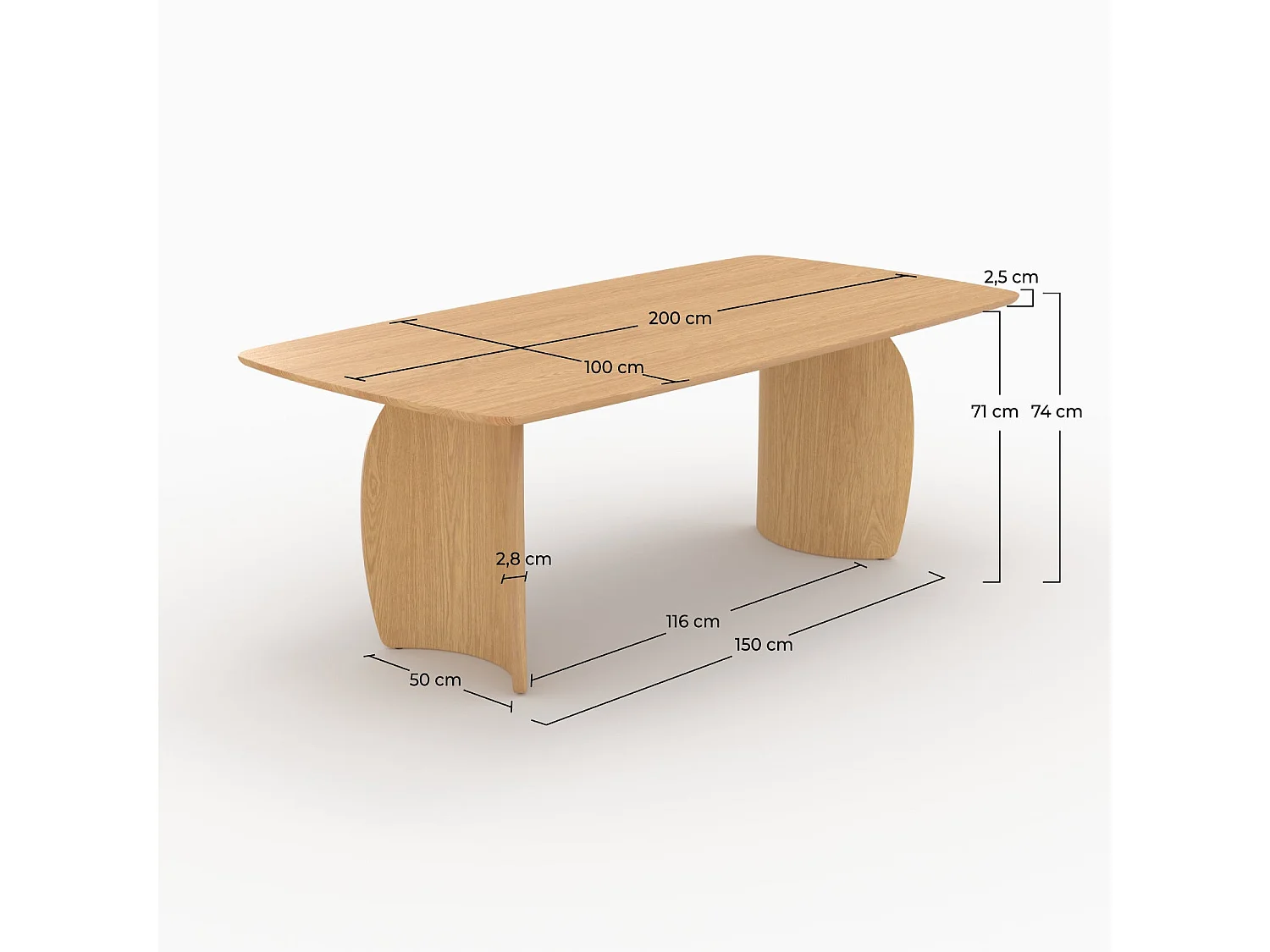 Table rectangulaire 6 places en bois contreplaqué et placage 200 cm - Asma