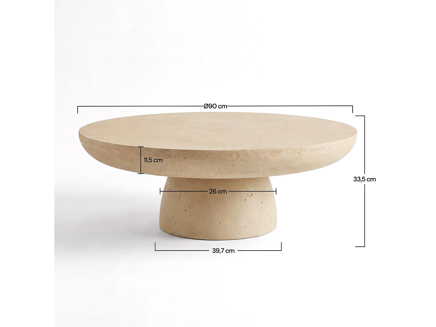 Mesa centro beige redonda de fibra de arcilla, efecto hormigón Ø90 cm - Paros
