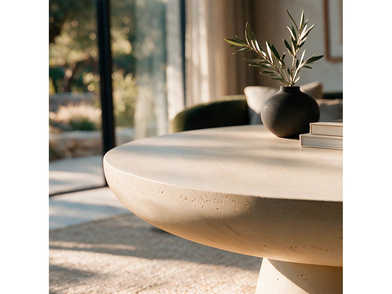 Mesa centro beige redonda de fibra de arcilla, efecto hormigón Ø90 cm - Paros