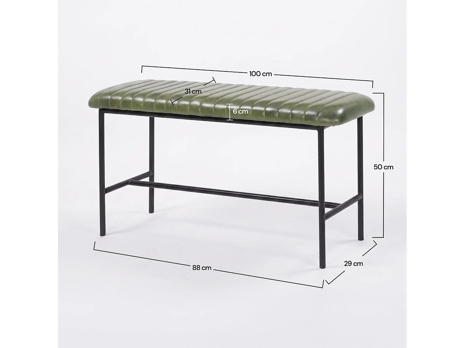 Banco de 100 cm de cuero de búfalo verde - Émile