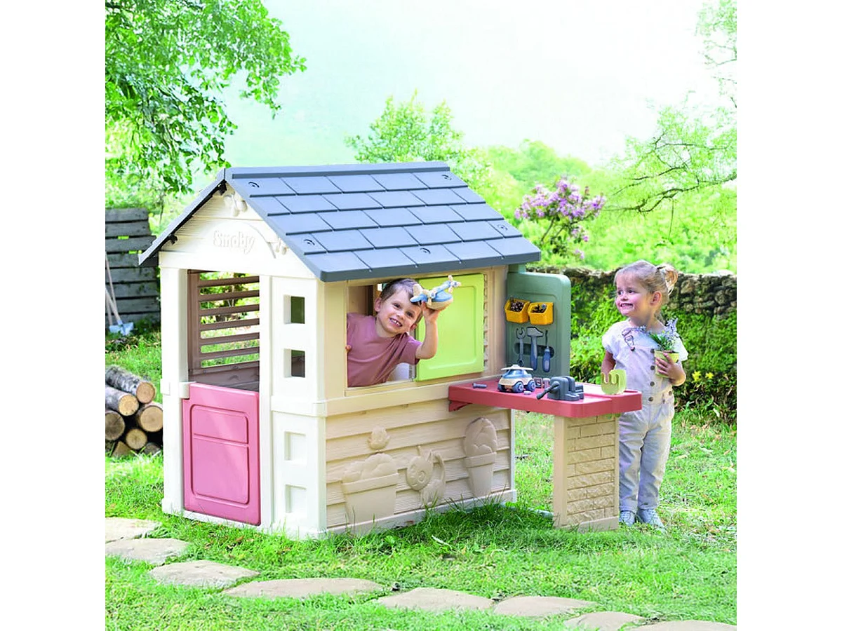 Smoby Life Nature - Cabane enfant avec atelier et 39 accessoires, à partir de 2 ans