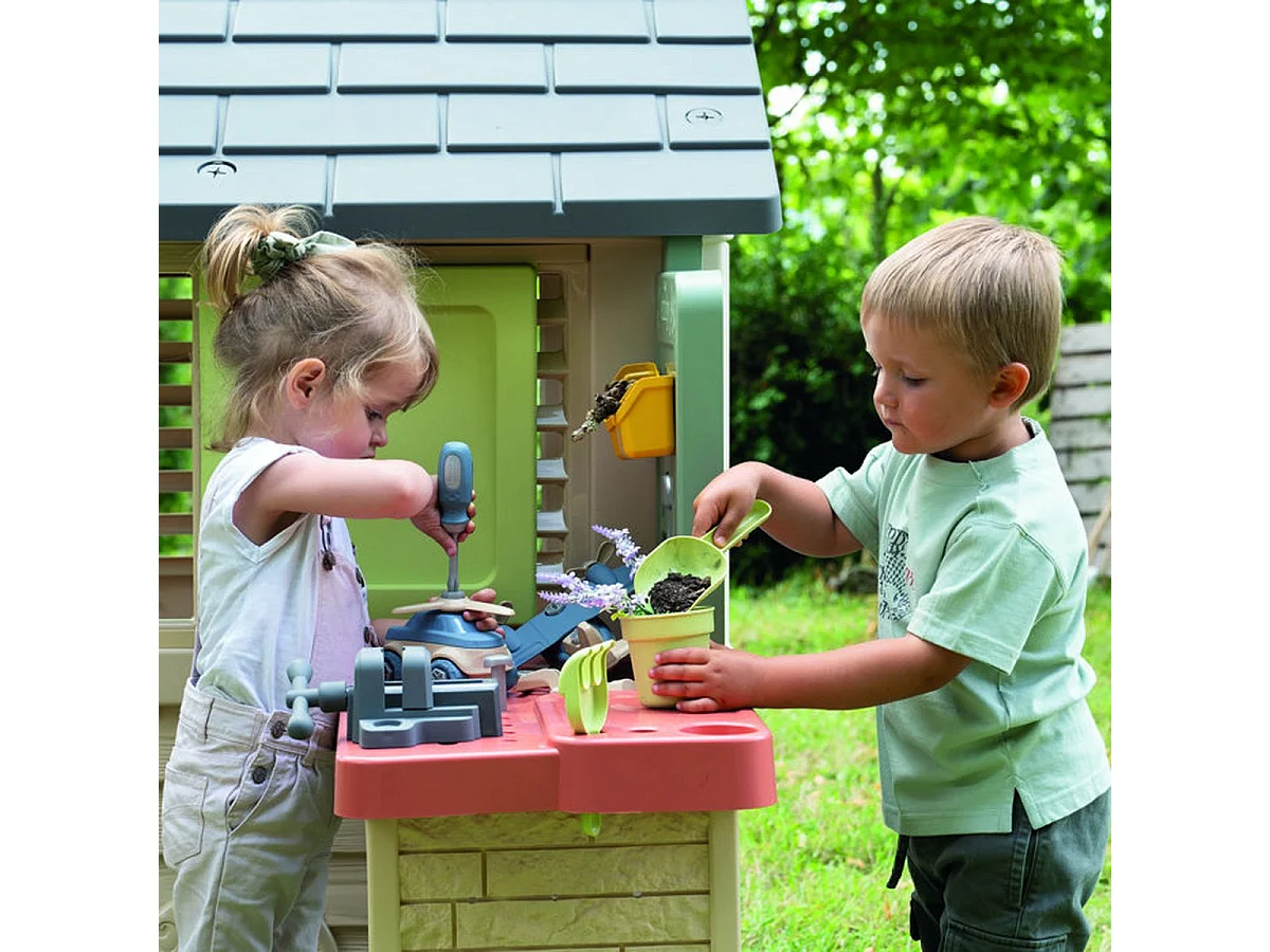 Smoby Life Nature - Cabane enfant avec atelier et 39 accessoires, à partir de 2 ans