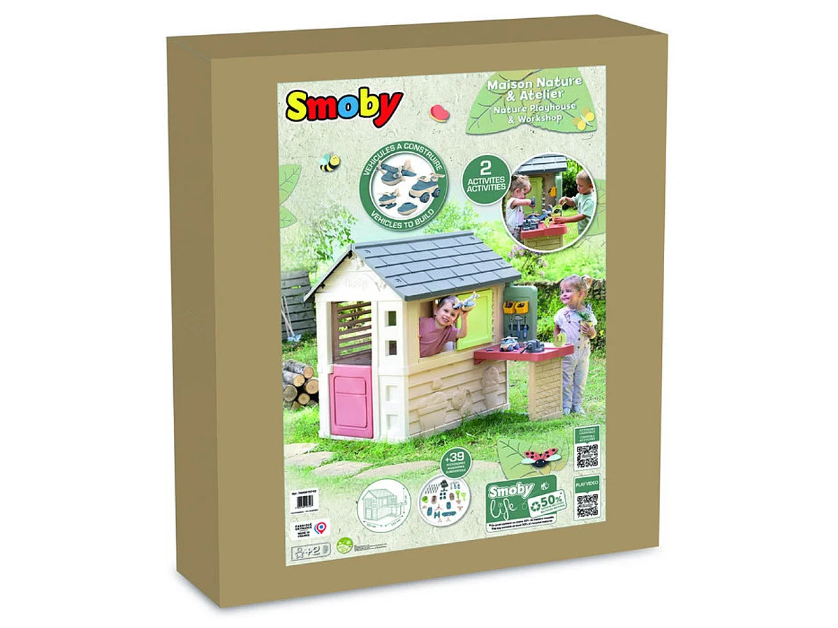Smoby Life Nature - Cabane enfant avec atelier et 39 accessoires, à partir de 2 ans