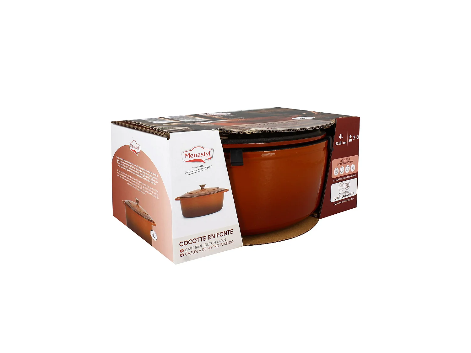 Menastyl - Cocotte Ovale Montagne 4l En Fonte émaillé Brique