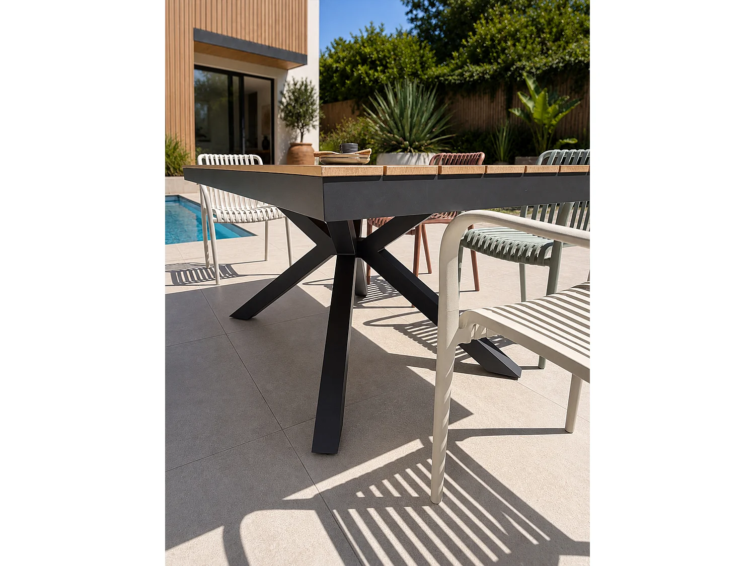 6-sitzige Garten-Essgruppe aus Aluminium – Anthrazitgrau