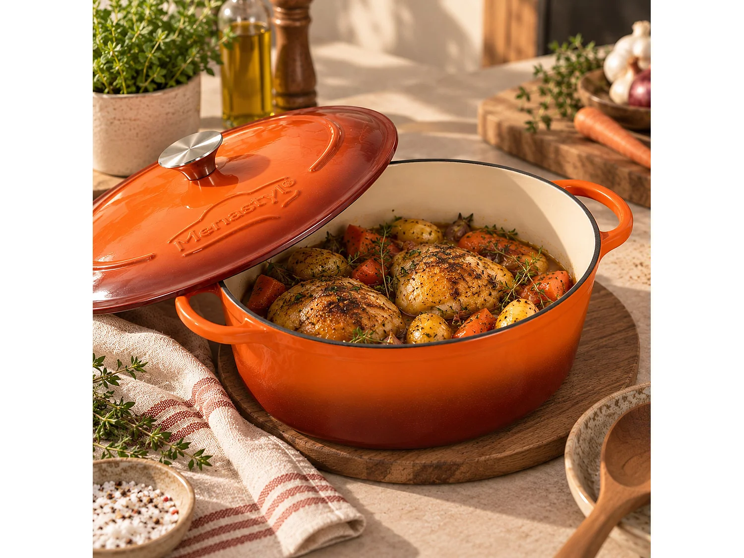 Menastyl - Cocotte Ovale Montagne 9l En Fonte émaillé Brique