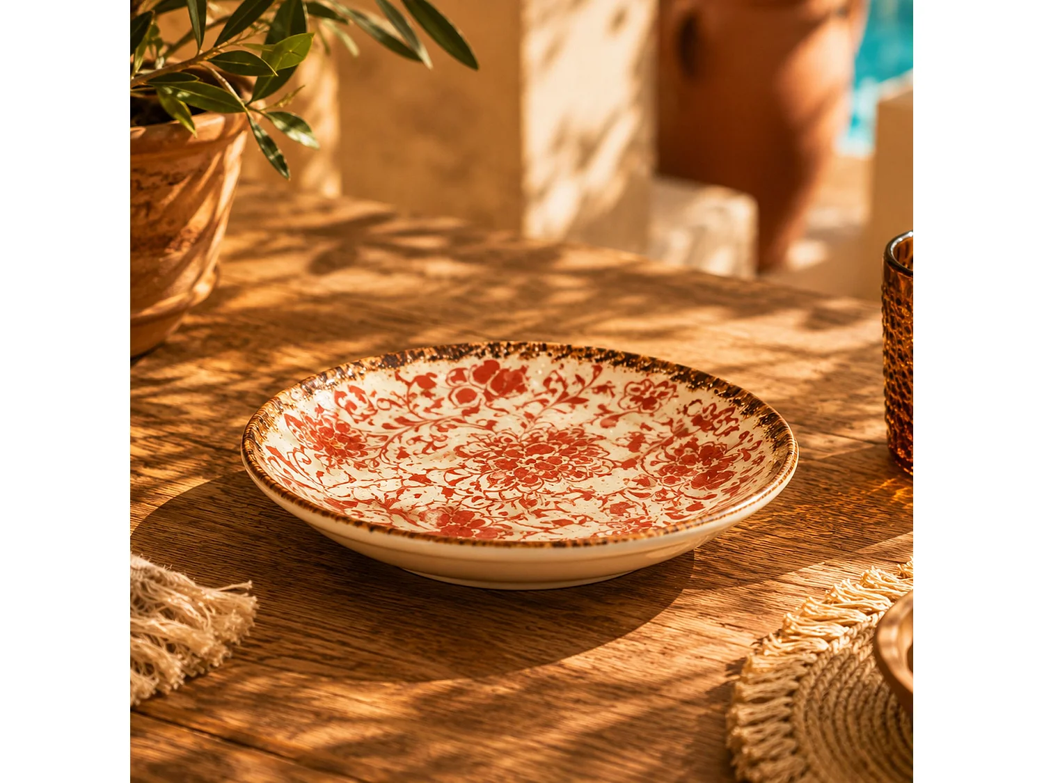 Ogo Living - Lot De 6 Assiettes à Dessert Palazzo 20cm En Porcelaine Rouge