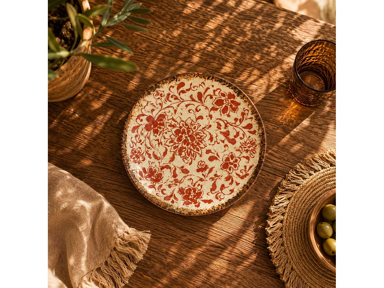 Ogo Living - Lot De 6 Assiettes à Dessert Palazzo 20cm En Porcelaine Rouge