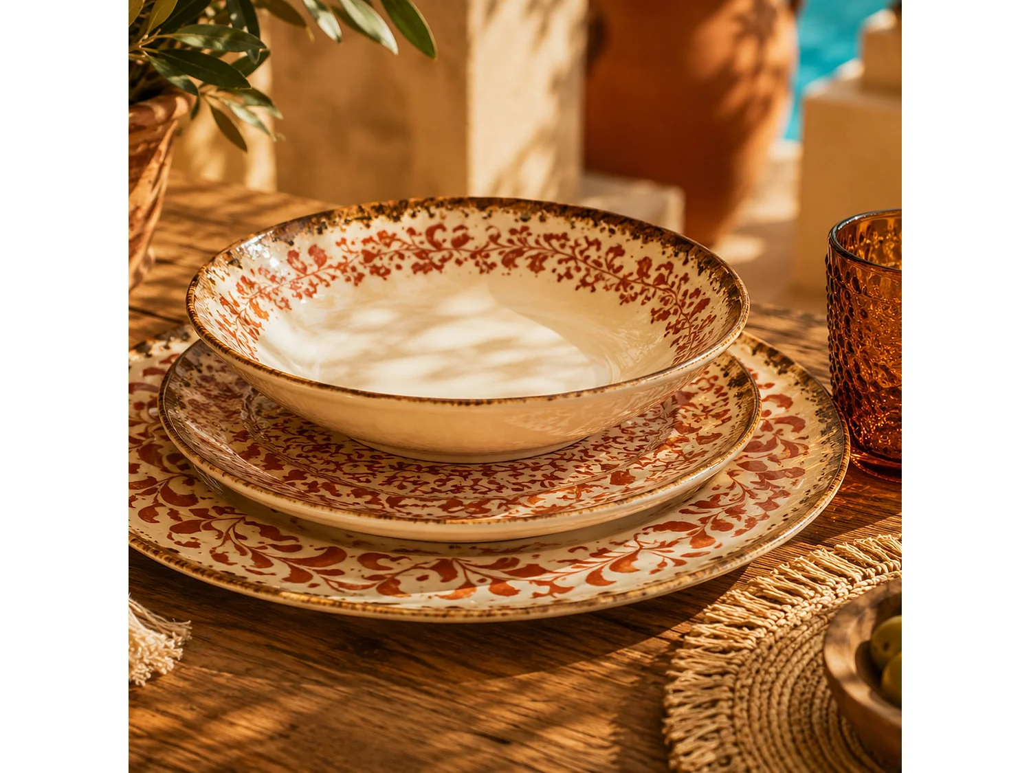 Ogo Living - Lot De 6 Assiettes à Dessert Palazzo 20cm En Porcelaine Rouge