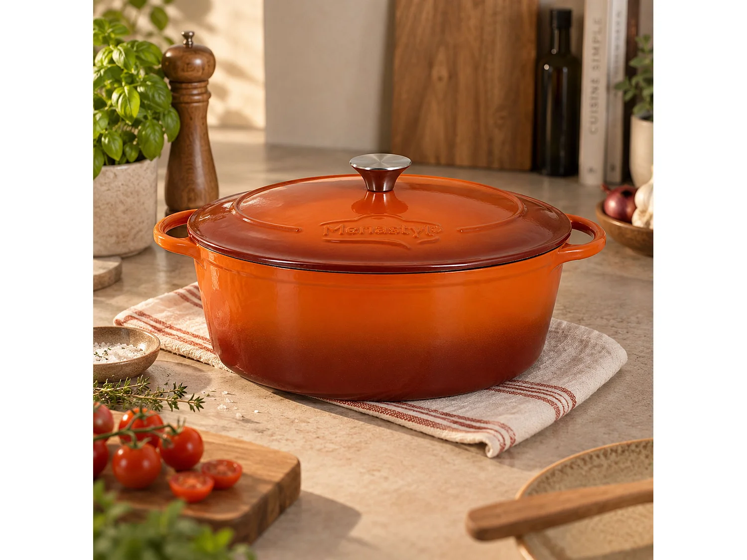 Menastyl - Cocotte Ovale Montagne 6.5l En Fonte émaillé Brique