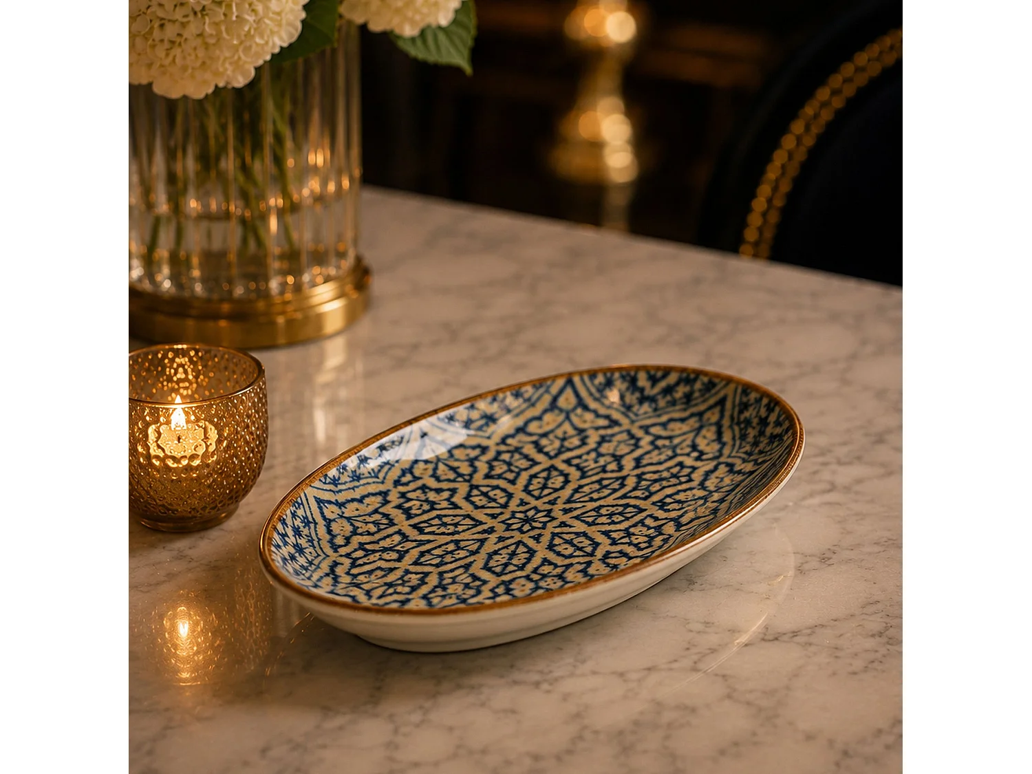 Ogo Living - Lot 6 Assiettes Ovales Calypso 23.5x13.5cm En Porcelaine Bleu