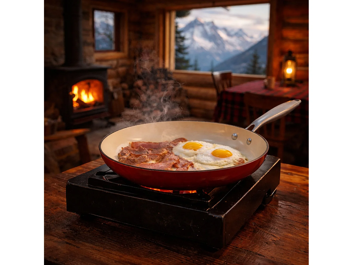 Menastyl - Poele Montagne 28cm En Fonte Brique Et émaillé Crème