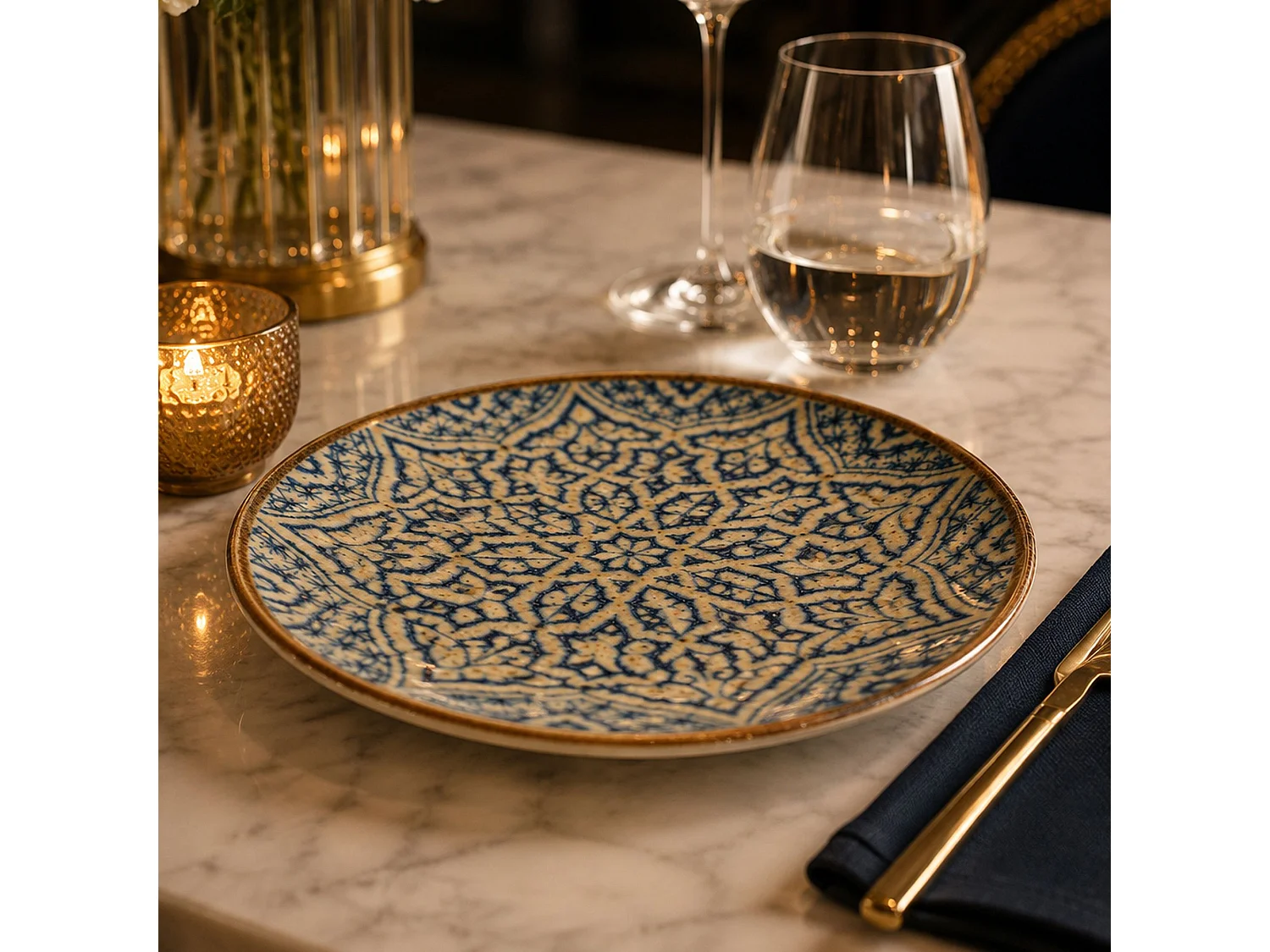Ogo Living - Lot De 6 Assiettes Plates Calypso 27cm En Porcelaine Bleu