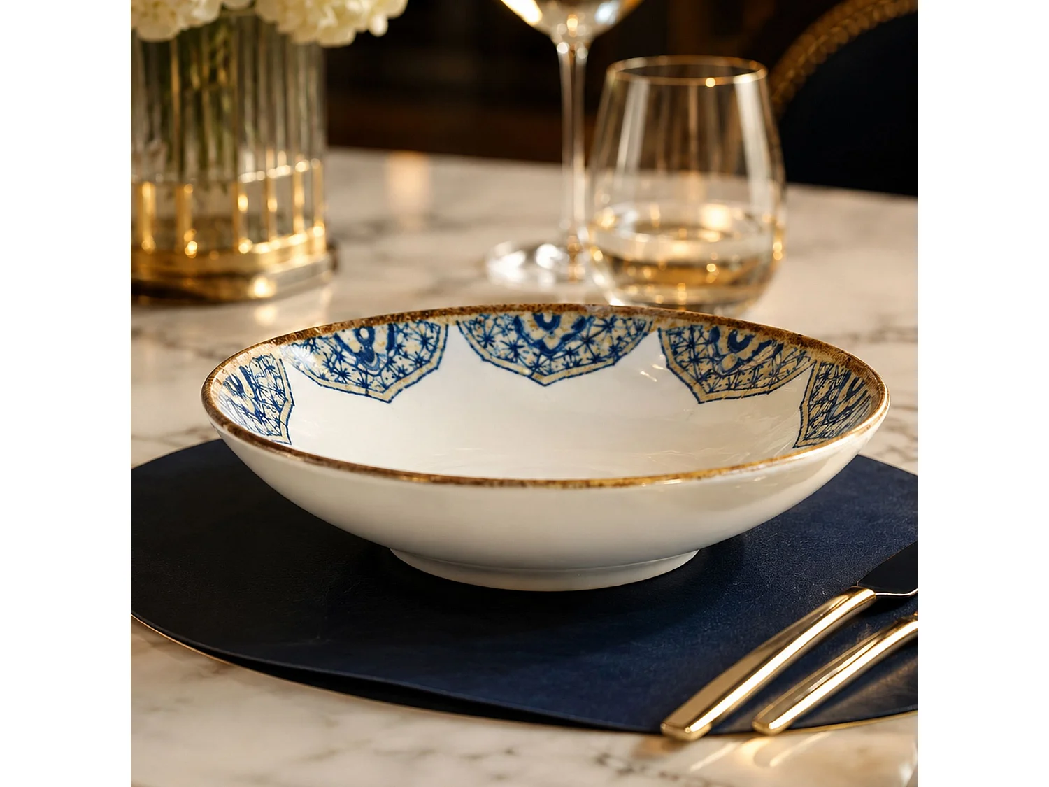 Ogo Living - Lot De 6 Assiettes Creuses Calypso 21cm En Porcelaine Bleu