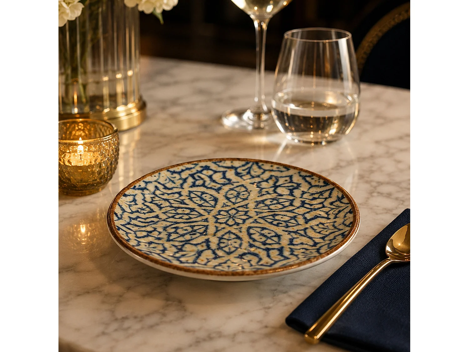 Ogo Living - Lot De 6 Assiettes à Dessert Calypso 20cm En Porcelaine Bleu