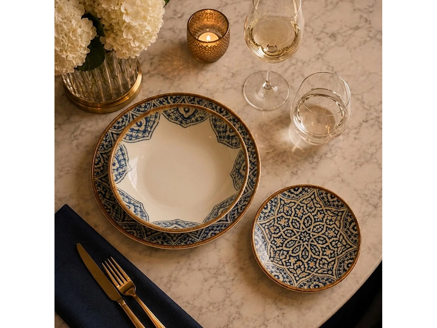 Ogo Living - Lot De 6 Assiettes à Dessert Calypso 20cm En Porcelaine Bleu