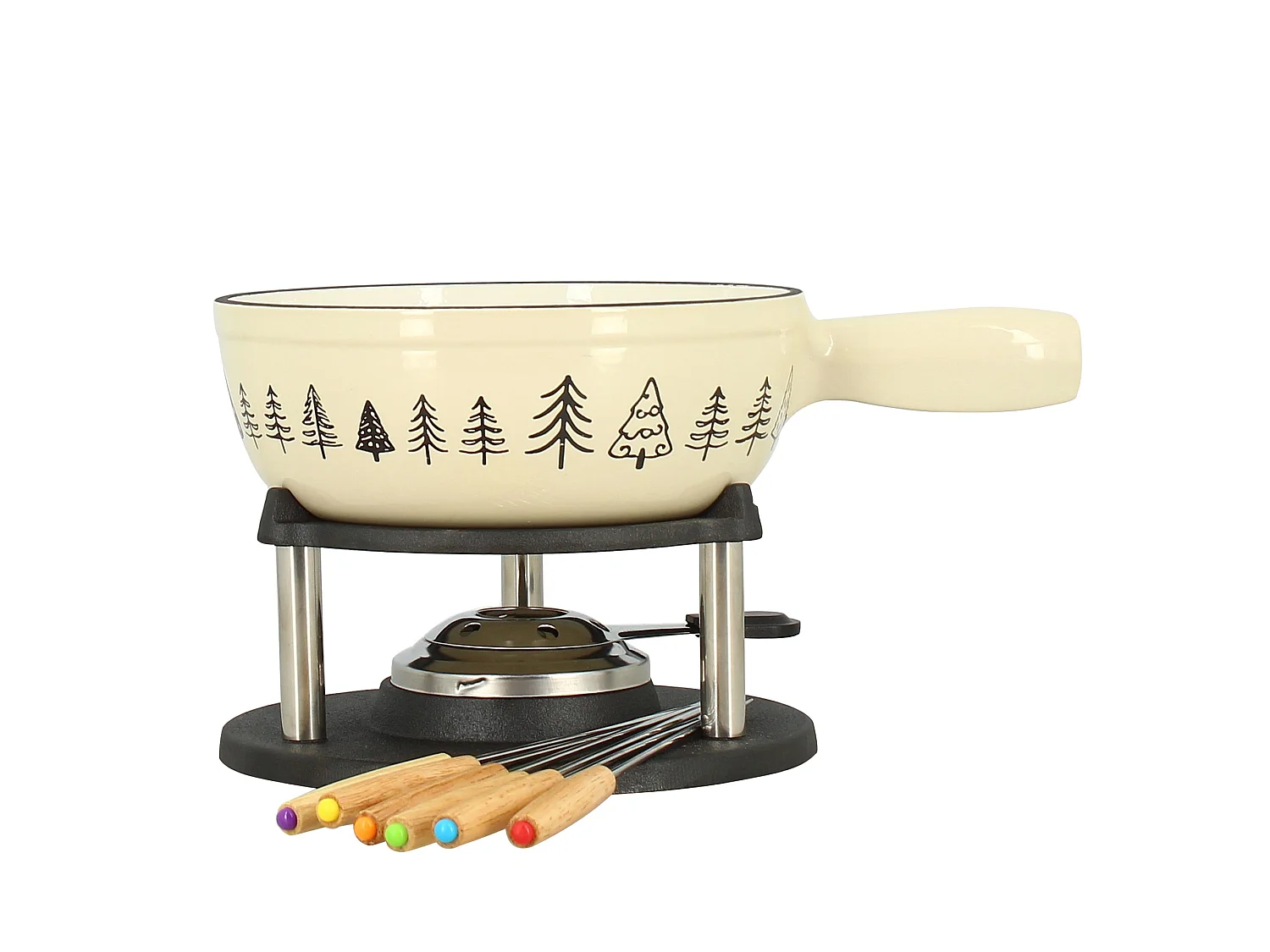 Menastyl - Fondue Montagne 1.9l En Fonte Crème Avec 6 Fourchettes