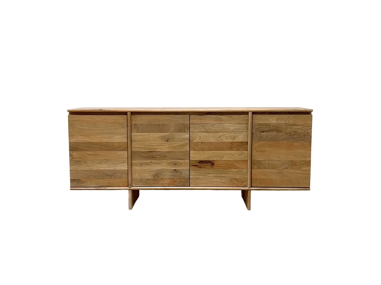 Buffet à 4 portes en bois de manguer masif naturel avec pieds en bois
