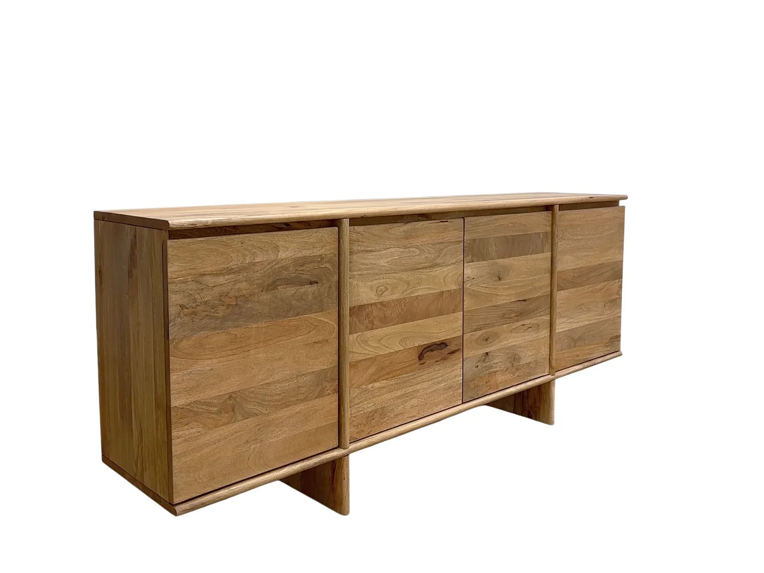 Buffet à 4 portes en bois de manguer masif naturel avec pieds en bois