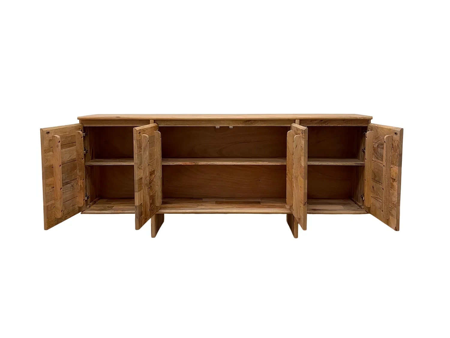 Buffet à 4 portes en bois de manguer masif naturel avec pieds en bois