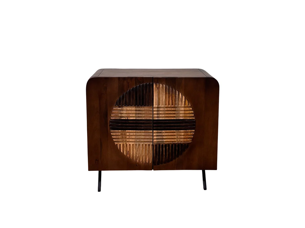 Buffet à 2 portes en bois de manguer couleur noyer avec pieds noirs