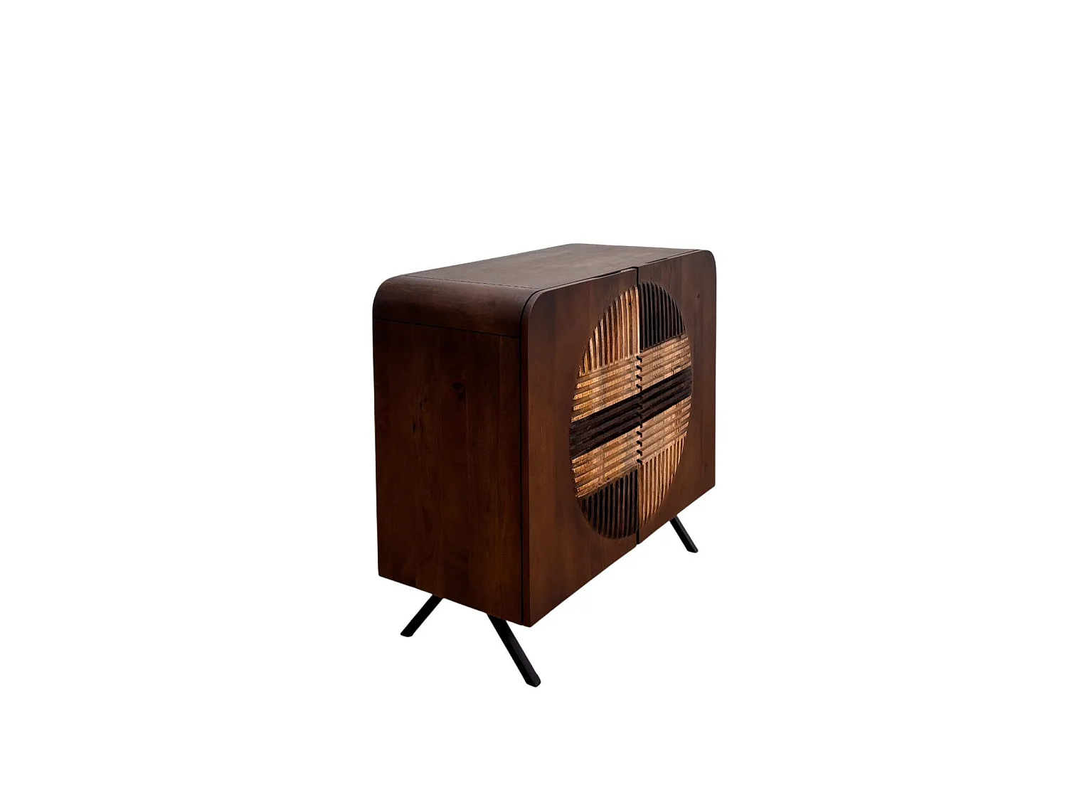 Buffet à 2 portes en bois de manguer couleur noyer avec pieds noirs