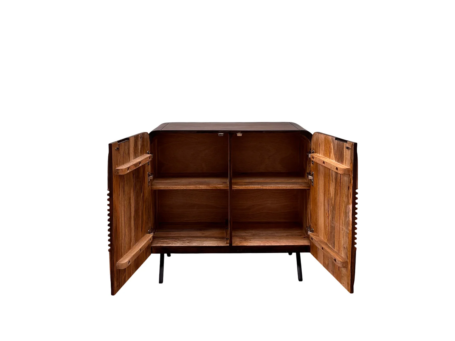 Buffet à 2 portes en bois de manguer couleur noyer avec pieds noirs