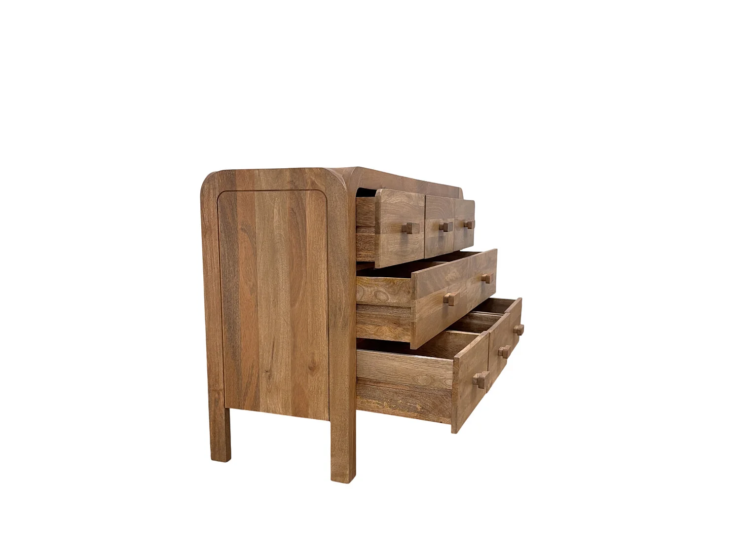Buffet à 8 tiroirs en bois de manguer masif naturel avec pieds en bois