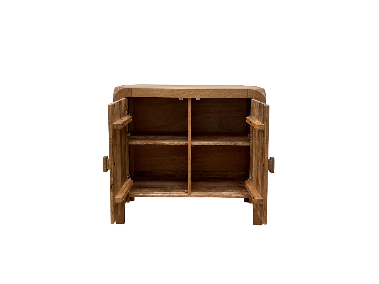 Buffet à 2 portes en bois de manguer masif naturel avec pieds en bois