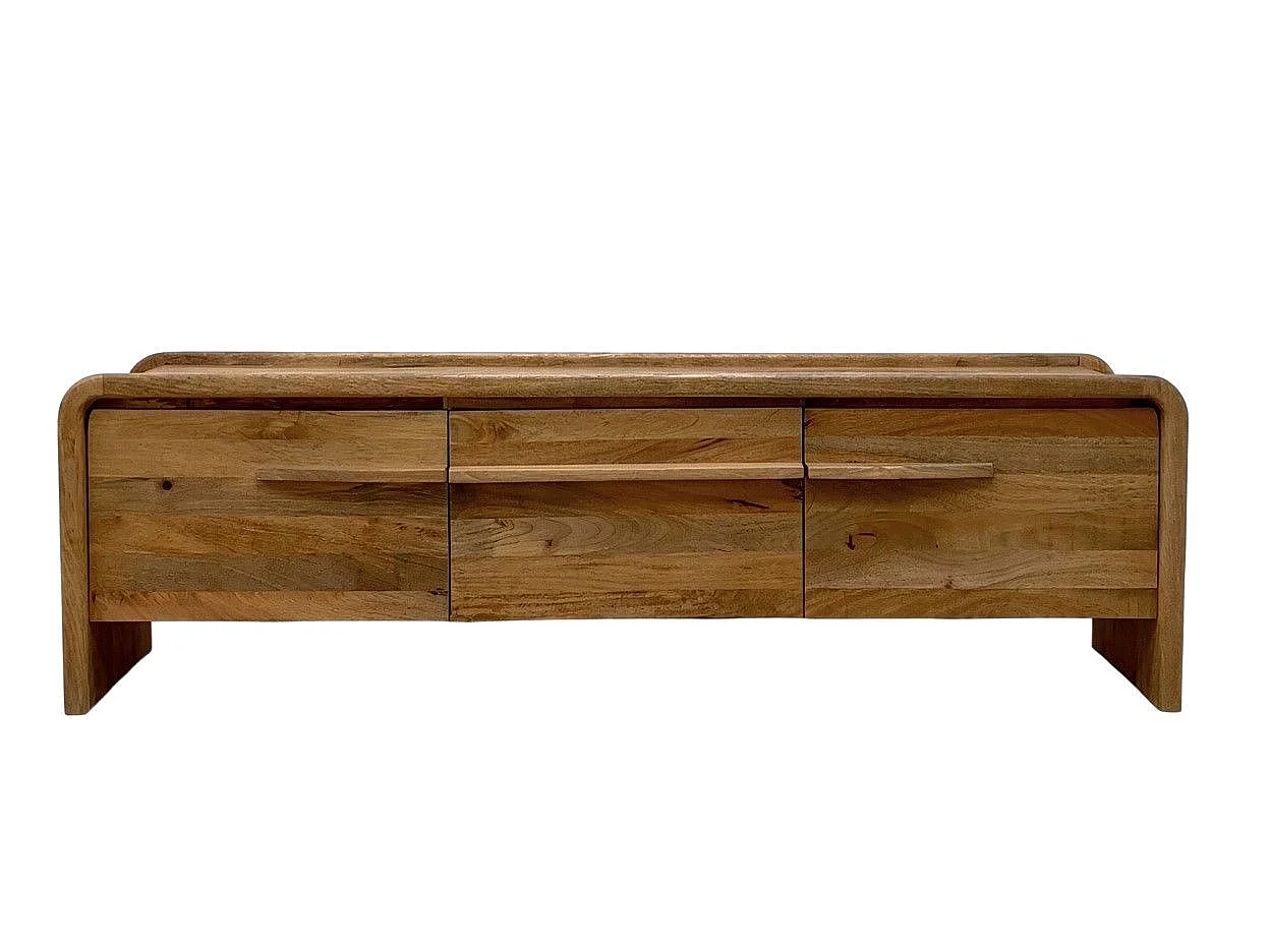 Mueble de televisión de 3 puertas de madera de mango natural