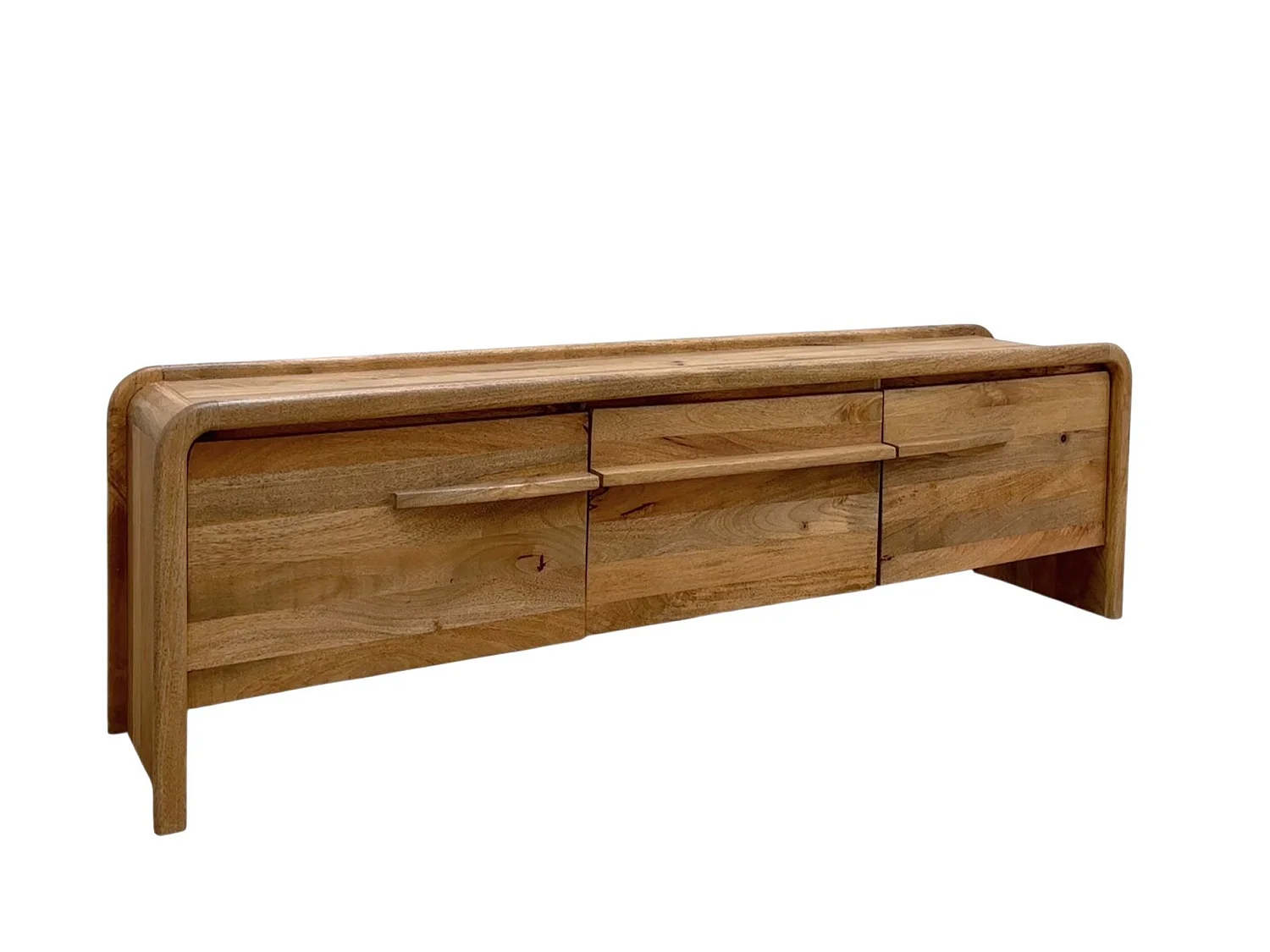 Mueble de televisión de 3 puertas de madera de mango natural