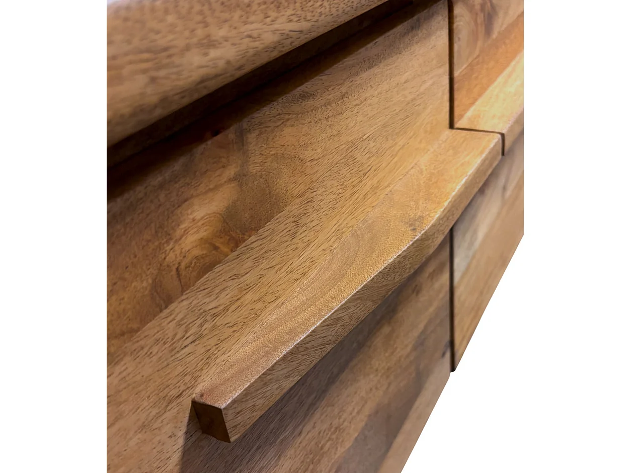 Mueble de televisión de 3 puertas de madera de mango natural