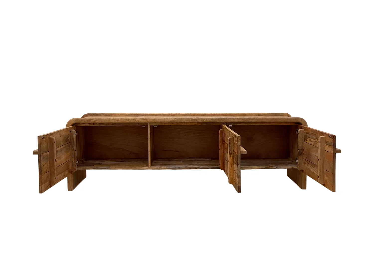 Mueble de televisión de 3 puertas de madera de mango natural