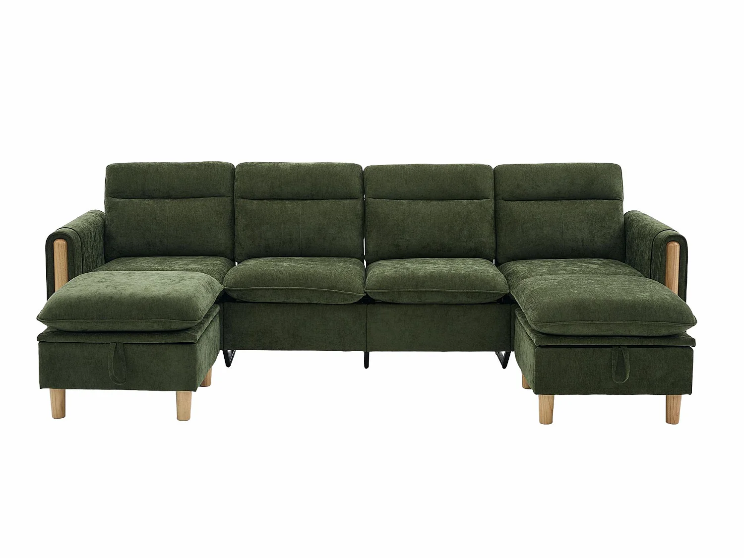 Canapé d'Angle Modulable en Chenille, Canapé 4 Places pour Salon, Appartement ou Bureau, Pieds en Bois Massif Apparents, Coffre de Rangement