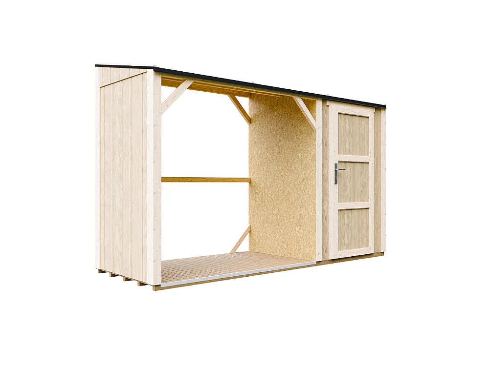 Vedskjul med förråd - 4,14 m² - 345x120xH220 cm - Vedförvaring med slutet förvaringsutrymme - M985