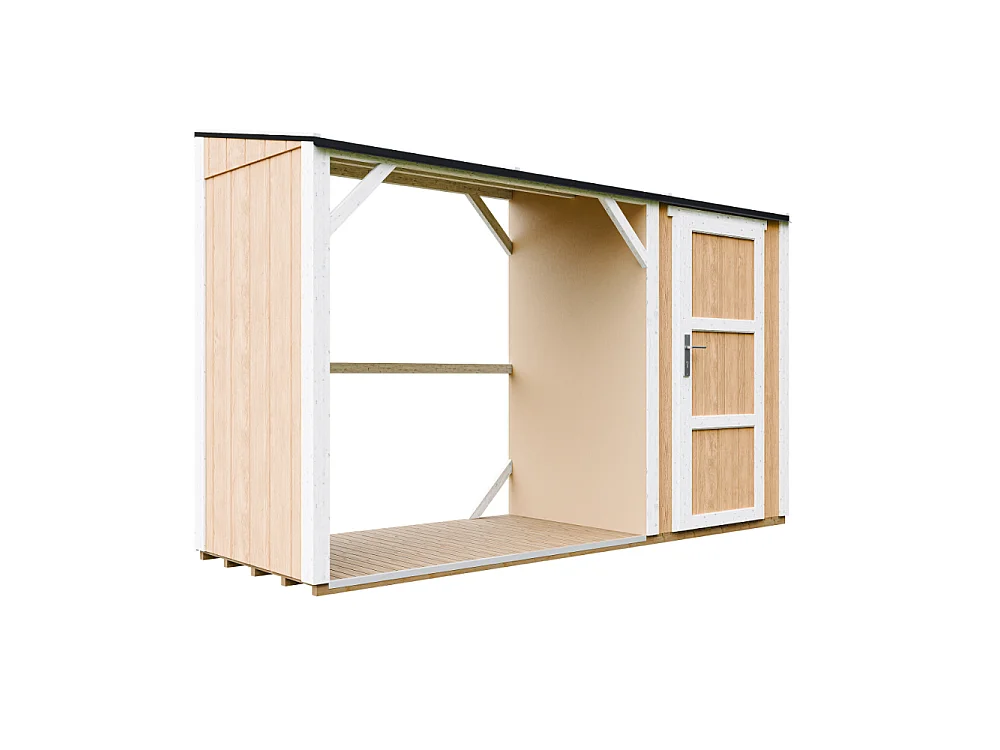 Vedskjul med förråd - 4,14 m² - 345x120xH220 cm - Vedförvaring med slutet förvaringsutrymme - M985-HARVEST HONEY