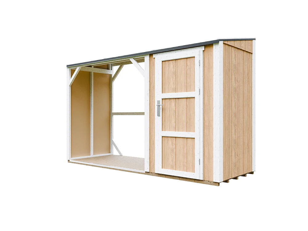 Vedskjul med förråd - 4,14 m² - 345x120xH220 cm - Vedförvaring med slutet förvaringsutrymme - M985-HARVEST HONEY