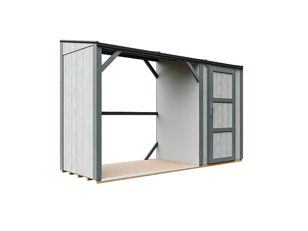 Vedskjul med förråd - 4,14 m² - 345x120xH220 cm - Vedförvaring med slutet förvaringsutrymme - M985-TUNDRA CAVERN