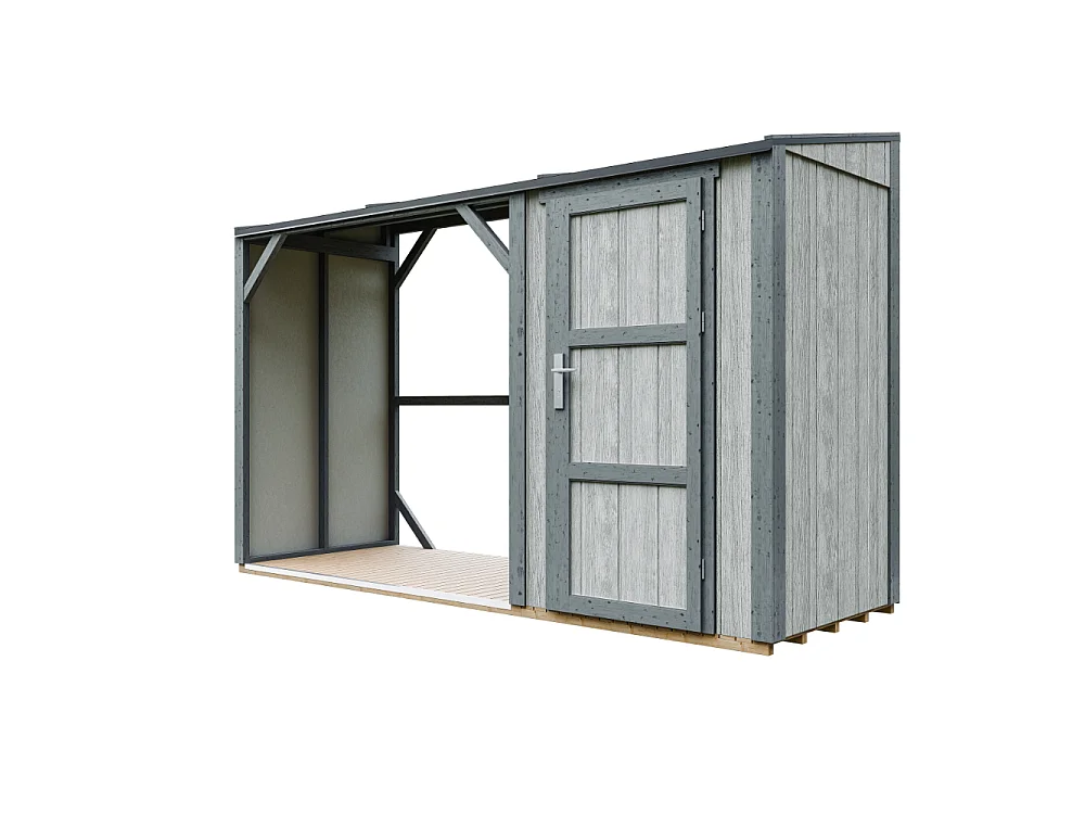 Vedskjul med förråd - 4,14 m² - 345x120xH220 cm - Vedförvaring med slutet förvaringsutrymme - M985-TUNDRA CAVERN