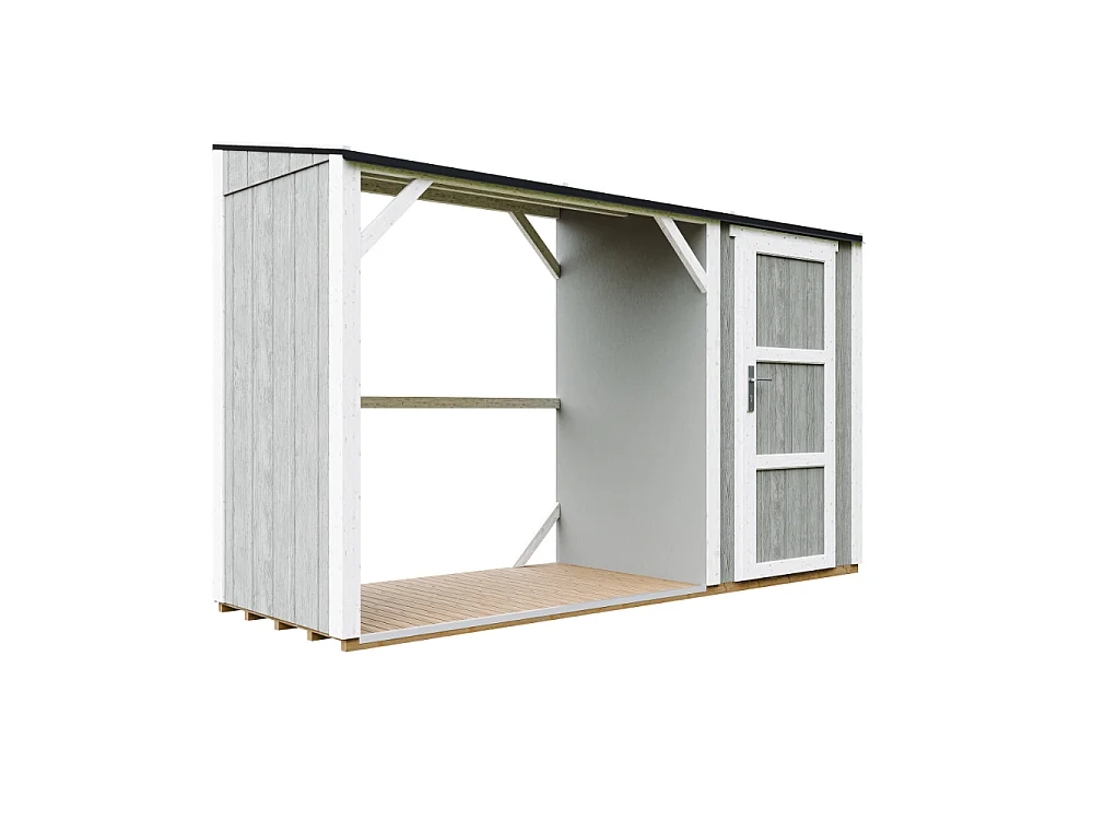 Vedskjul med förråd - 4,14 m² - 345x120xH220 cm - Vedförvaring med slutet förvaringsutrymme - M985-TUNDRA GREY
