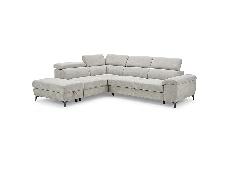Canapé d'angle gauche convertible en tissu doux gris clair - JULIO