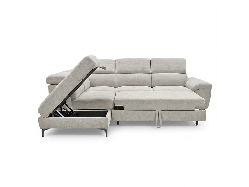 Canapé d'angle gauche convertible en tissu doux gris clair - JULIO